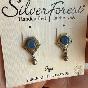 Silver Forest Hexagon Blue Earrings